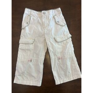 VNTG Faded Glory Lightweight Cargo Pants Girls Size 5 White Cream 100% Cotton